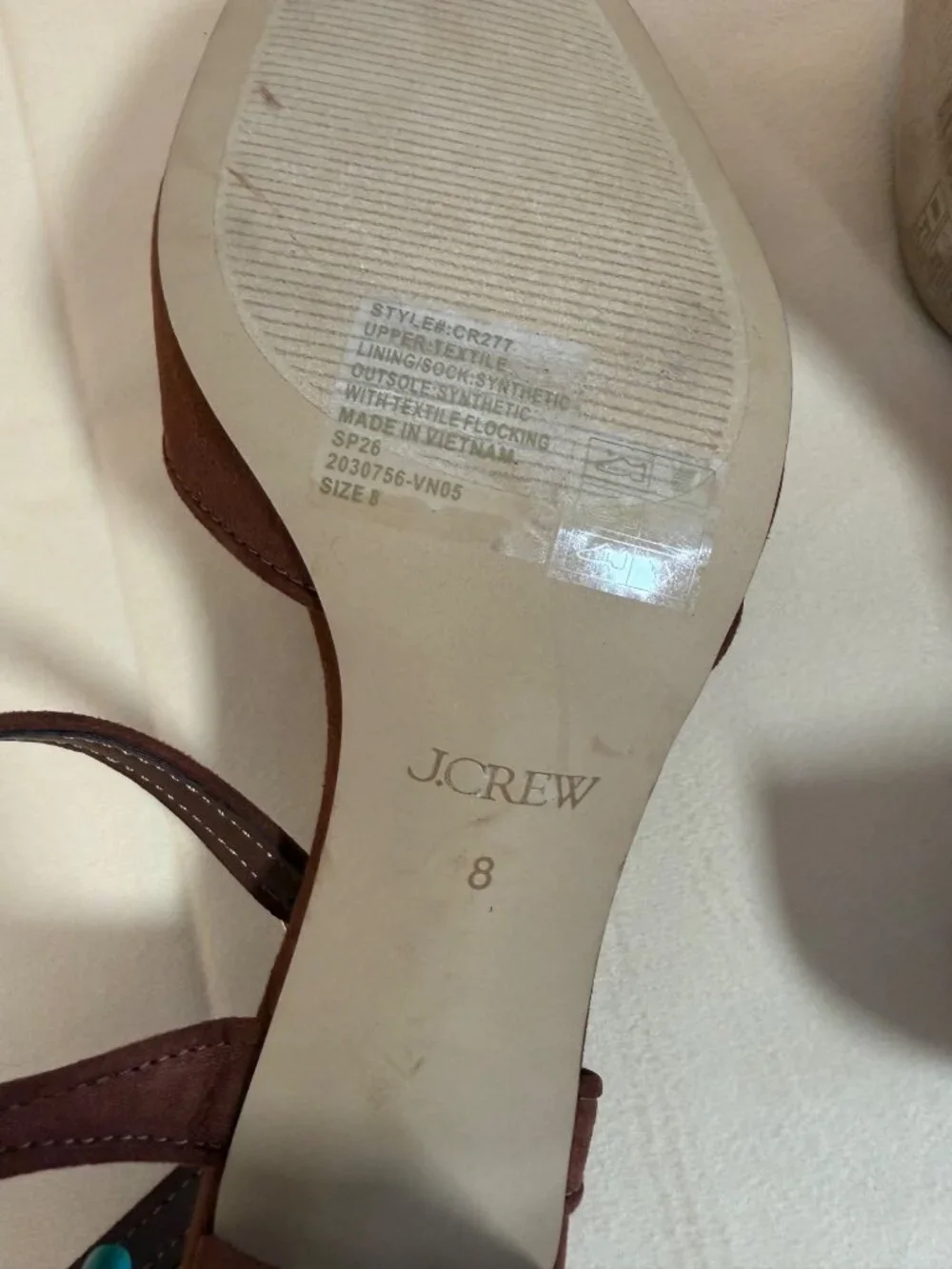 J. Crew Faux-suede buckle heeled sandals stylish comfortable Antique Oak Size 8